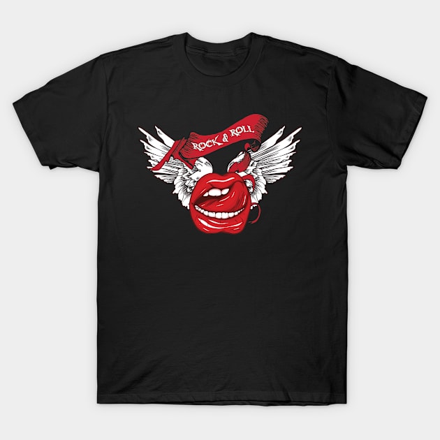 Rock n Roll Angel Lips T-Shirt by Ratherkool